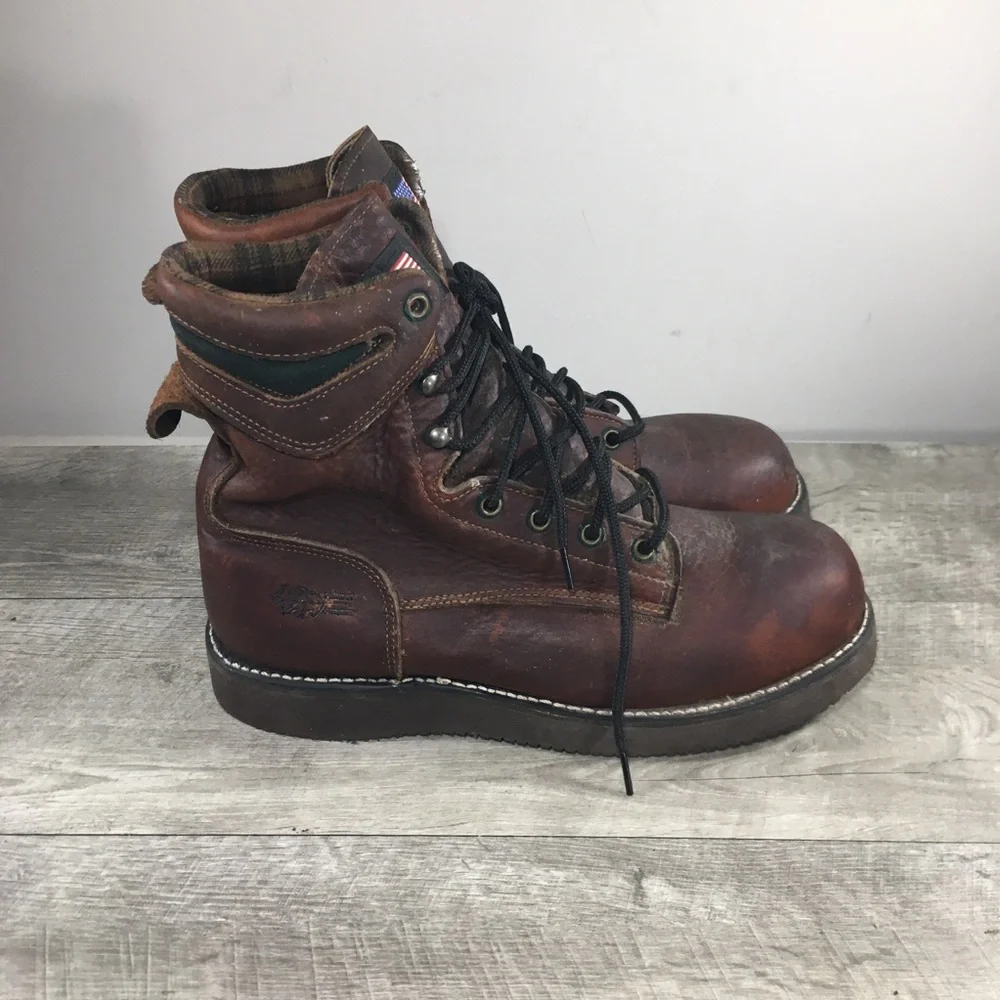 Men's Field N Forest Brown Leather Work Soft Toe Waterproof Wedge Boots Size 9